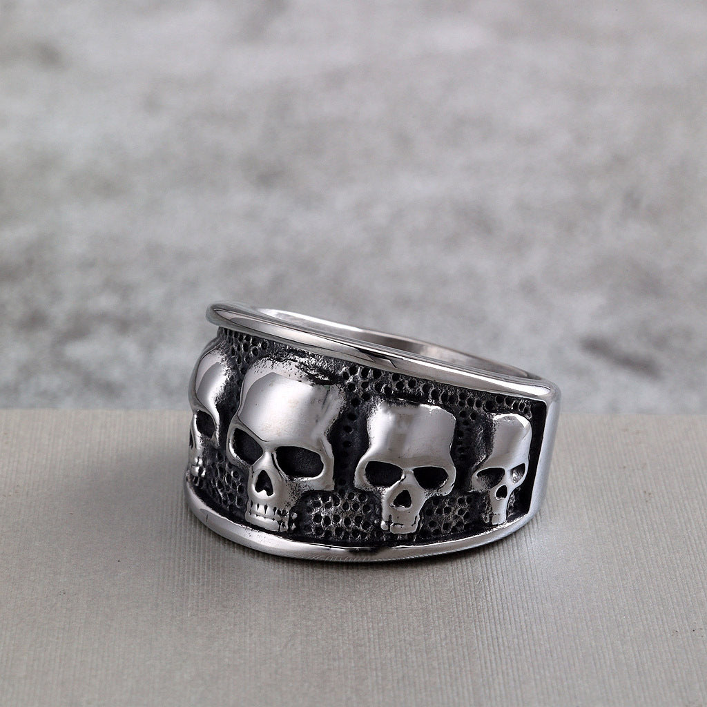 Vintage Solid Stainless Steel Gothic Skull Ring for Men