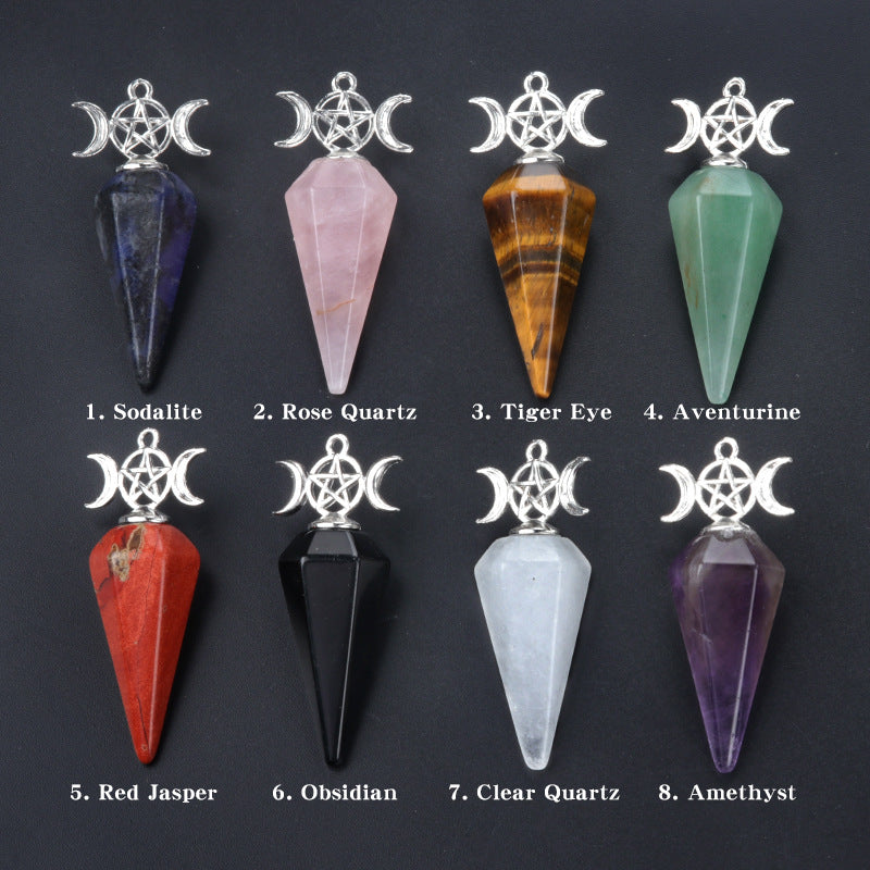 Three-phase moon meditation healing crystal hexagonal cone spirit pendulum