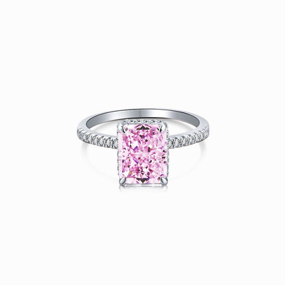 Women's Square Ice Flower Cut Pink Sapphire Trendy Ring, S925 with White Gold Plating