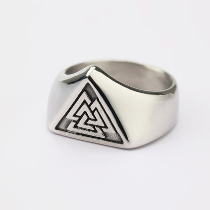 Vintage Solid Stainless Steel Viking Triangle Symbol Ring for Men