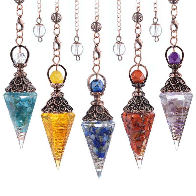Ancient Red Seven-Colored Crystal Resin Spiritual Pendulum