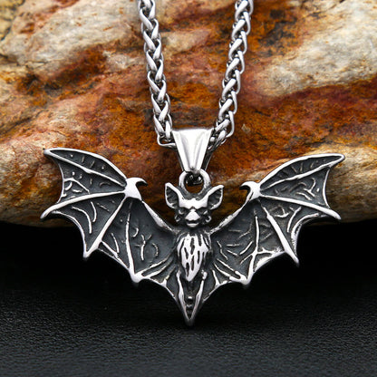 Vintage Stainless Steel Bat Pendant Necklace for Men