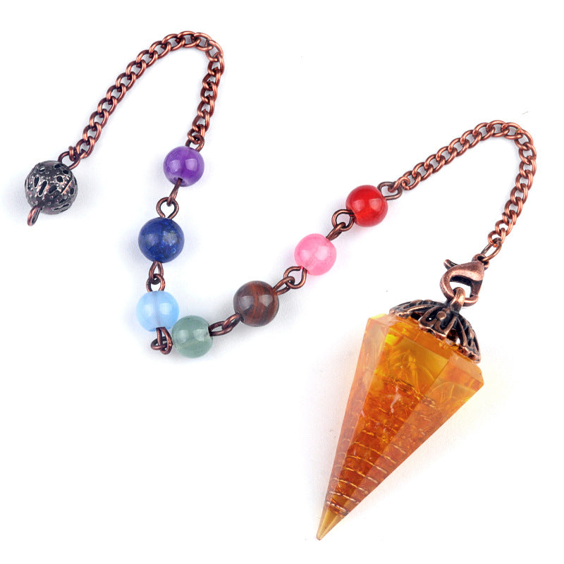 Chakra colorful bead chain crystal resin hexagonal cone flower holder spirit pendulum