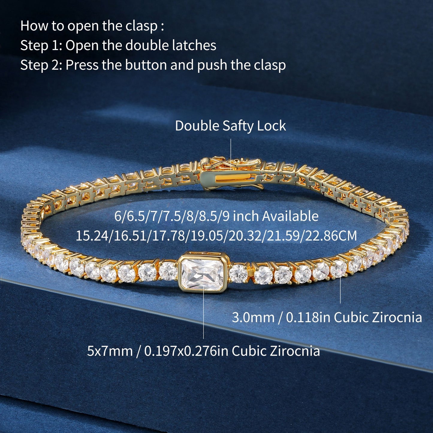 Women&Men's Square Zircon Eight-Character Buckle Cuban Tennis Bracelet