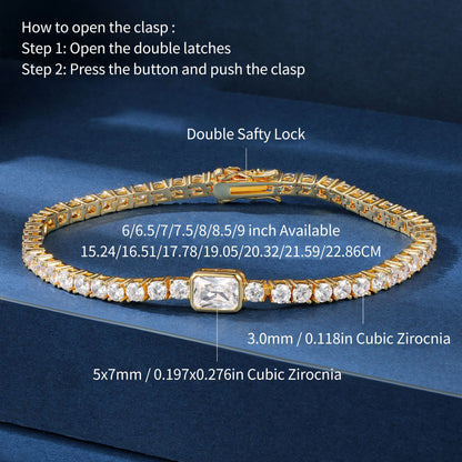 Women&Men's Square Zircon Eight-Character Buckle Cuban Tennis Bracelet