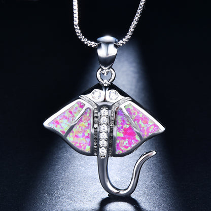 Platinum blue Australian batfish pendant necklace