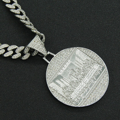Hip-Hop Exaggerated Zircon-Encrusted Large Round Plate Last Supper Pendant Necklace
