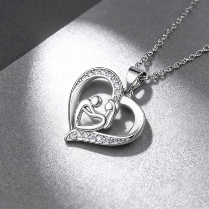 Women's Silvery 'Mom Hug Baby' Hollow Pendant