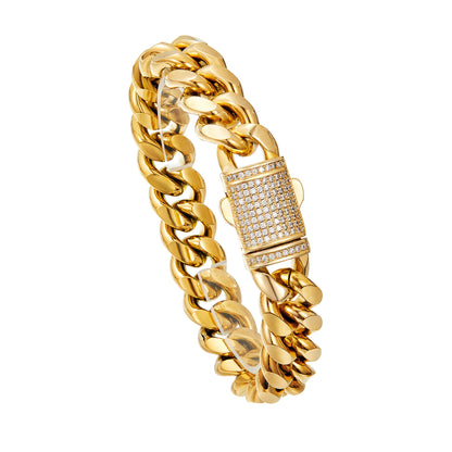 Men’s 18K Gold Plated Stainless Steel Cuban Link Chain Bracelet Fashion Hip Hop Wrist Jewelry