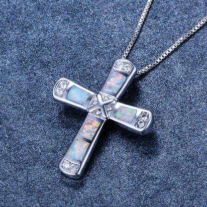 New X-letter cross opal pendant necklace