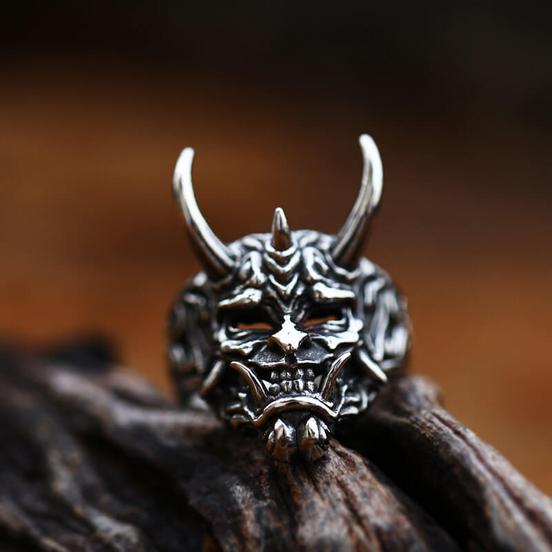Men's Vintage Prajna Mask Titanium Steel Ring