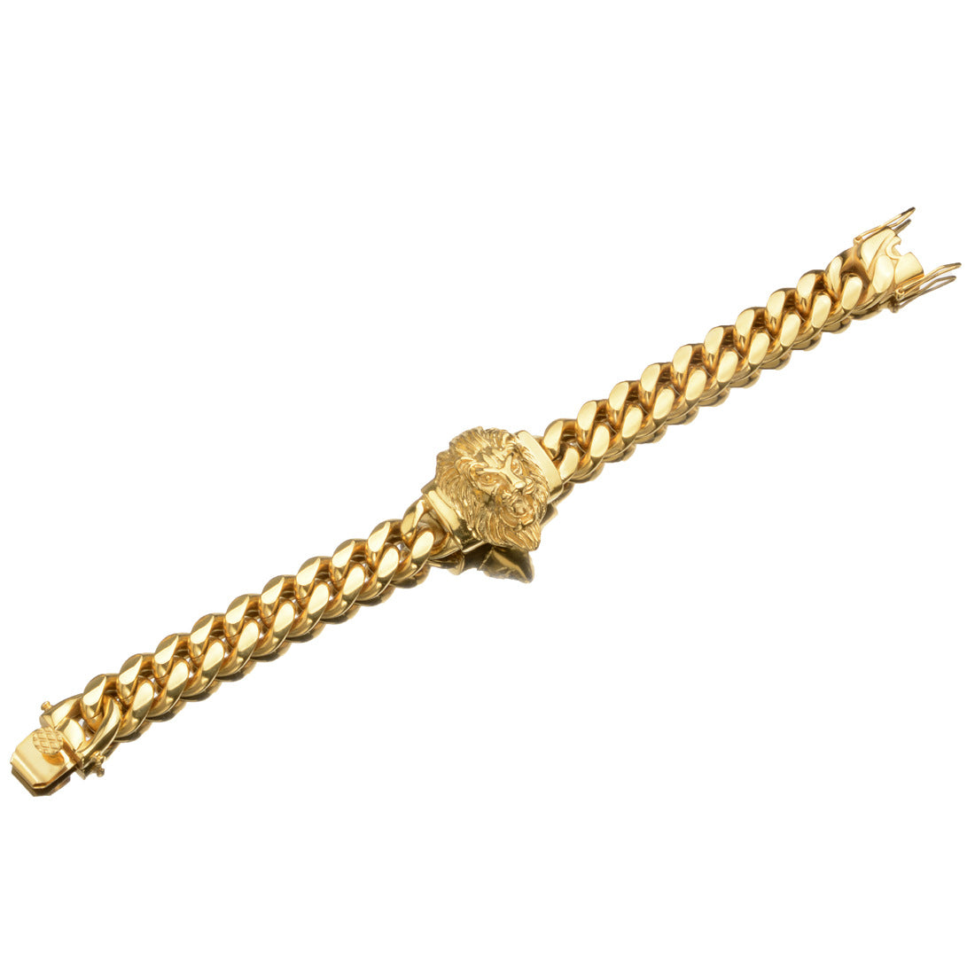 Men’s Cuban Link Bracelet with Lion Head Charm Fashion Hip Hop Stainless Steel Wrist Jewelry