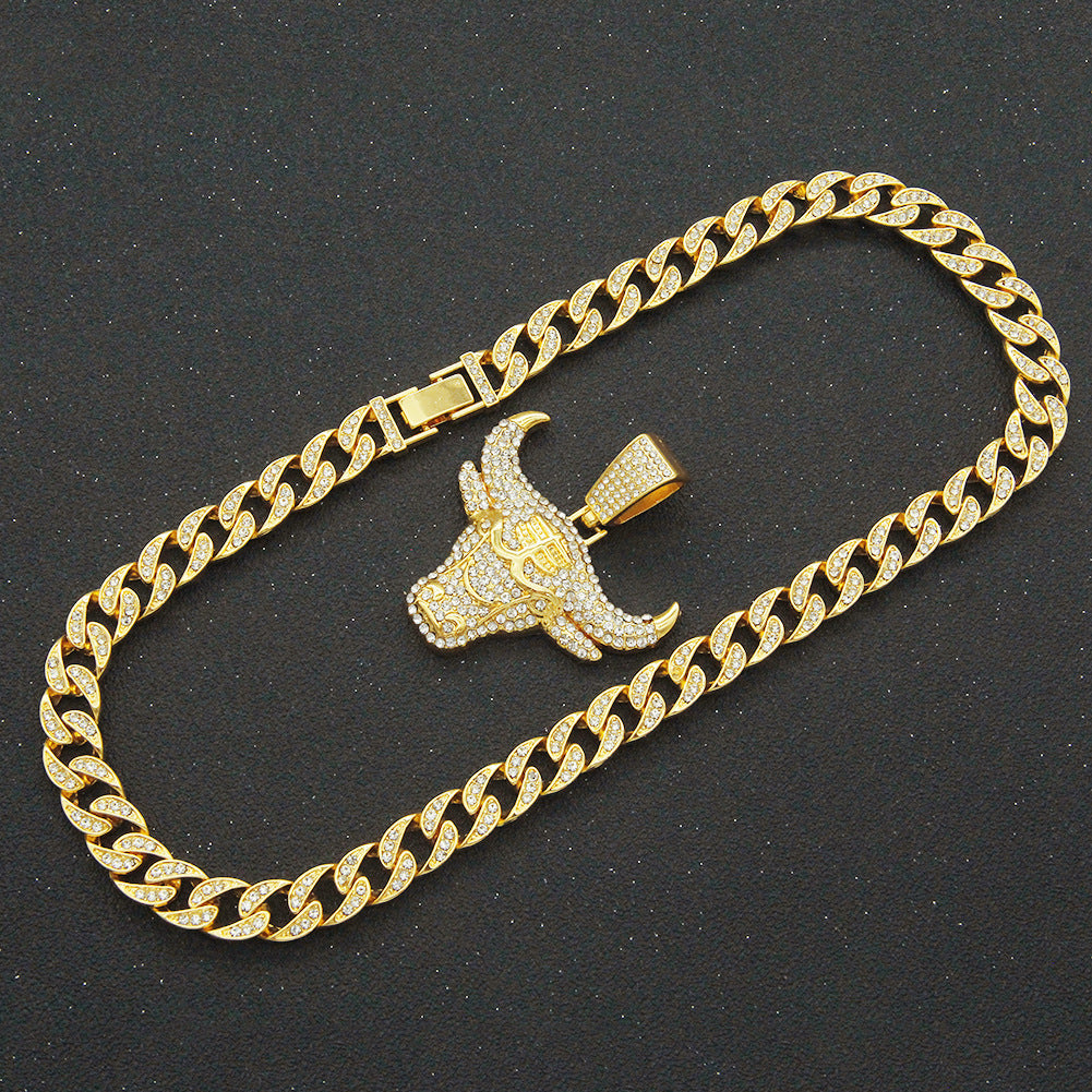Hip-Hop Bull Head Shaped Cuban Chain Pendant Necklace