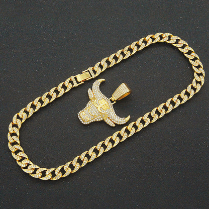 Hip-Hop Bull Head Shaped Cuban Chain Pendant Necklace
