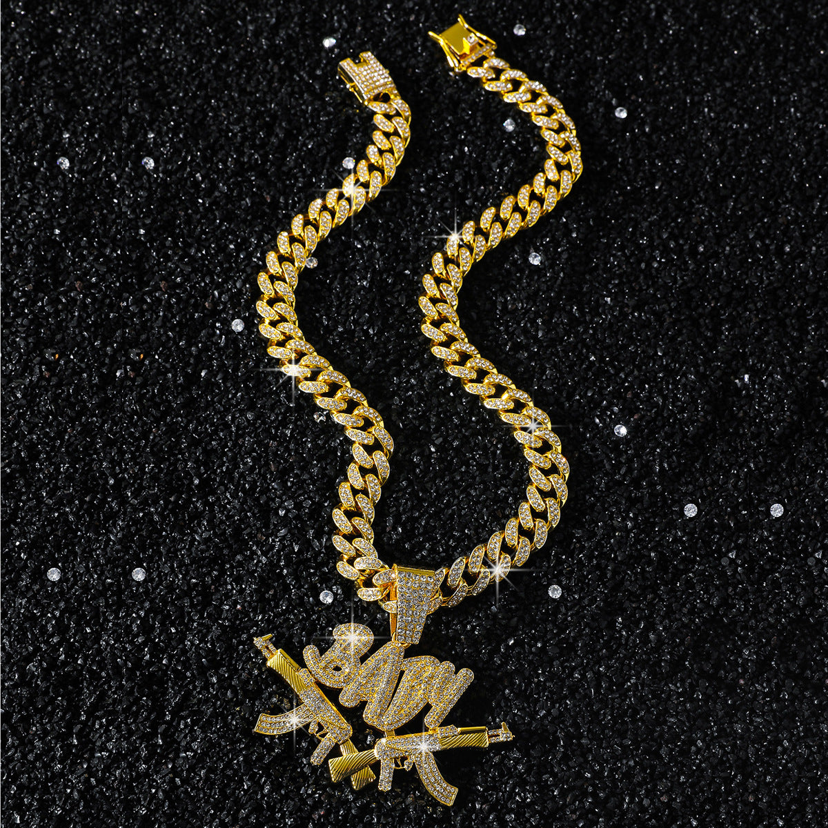 Hip-Hop Blue Wolf Cuban Chain Pendant Necklace