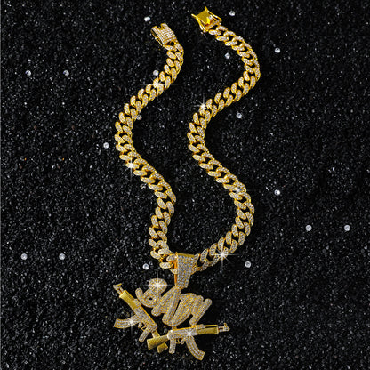 Hip-Hop Blue Wolf Cuban Chain Pendant Necklace