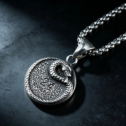Men's Steel Vintage Mamba Double Sided Round Pendant Necklace