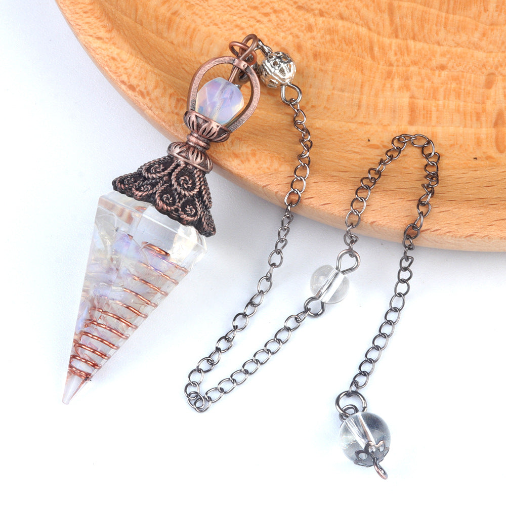 Antique copper crystal semi-precious stone multi-colored gravel resin spirit pendulum
