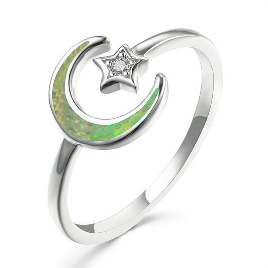 Women's Moon Star Opal with Zirconia Ring