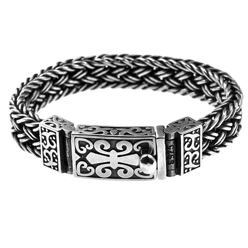 Men's Vintage Braided Twist Engraved Clasp Bracelet