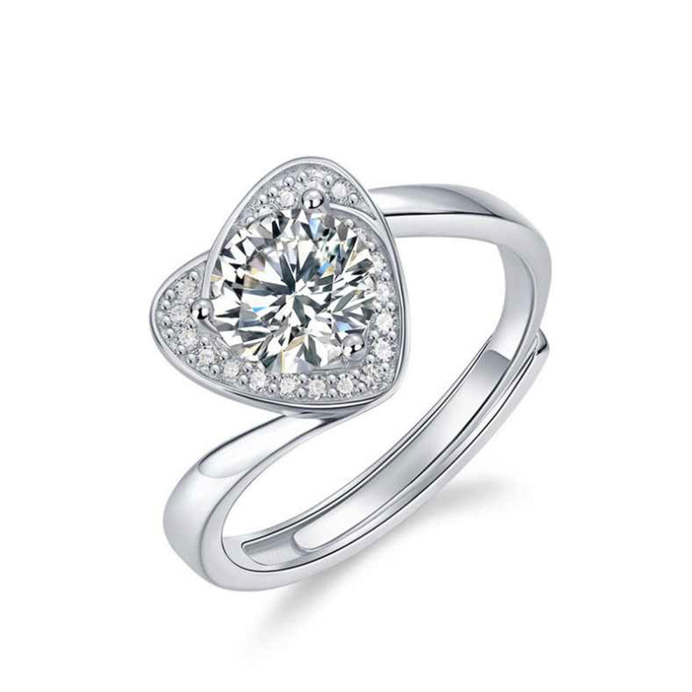 Women's White Gold Channel Setting Stones Heart Shape Moissanite Adjustable Ring
