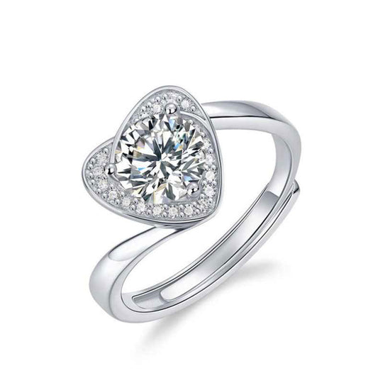 Women's White Gold Channel Setting Stones Heart Shape Moissanite Adjustable Ring