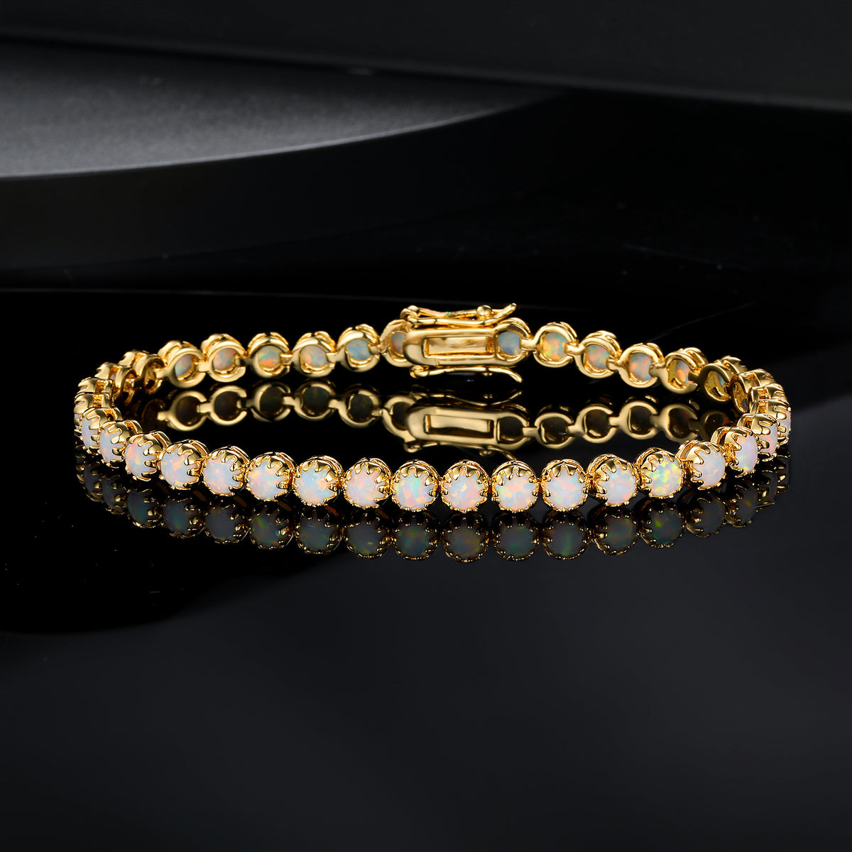 Women&Men's Round 4mm White Opal Tennis Bracelet