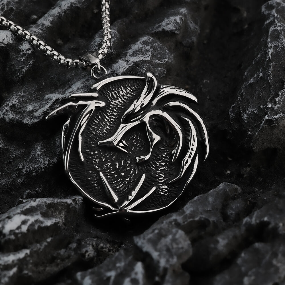 Vintage Biker Stainless Steel Witcher Pendant Necklace for Men