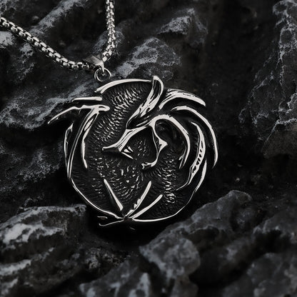 Vintage Biker Stainless Steel Witcher Pendant Necklace for Men