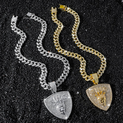 Hip-Hop Lion Head King Shield Cuban Chain Pendant Necklace