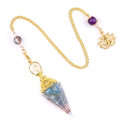 Crystal agate stone colorful crushed stone resin golden hexagonal pyramid spirit pendulum