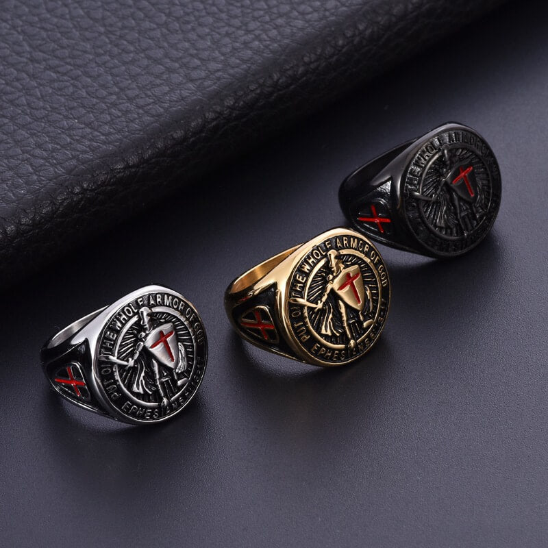 Vintage Solid Stainless Steel Medieval Templar Crusader Knight Cross Signet Ring for Men