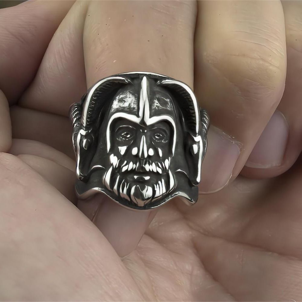 Vintage Solid Stainless Steel Hip Hop Viking Double Ram Head Warrior Band Ring for Men