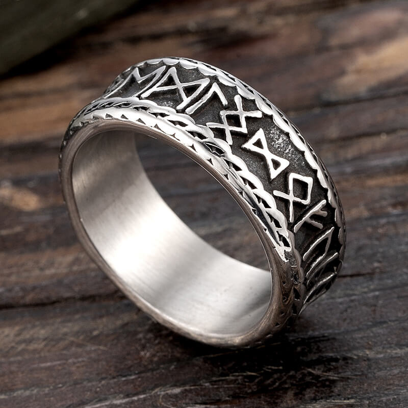 Vintage Stainless Steel Viking Rune Ring for Men