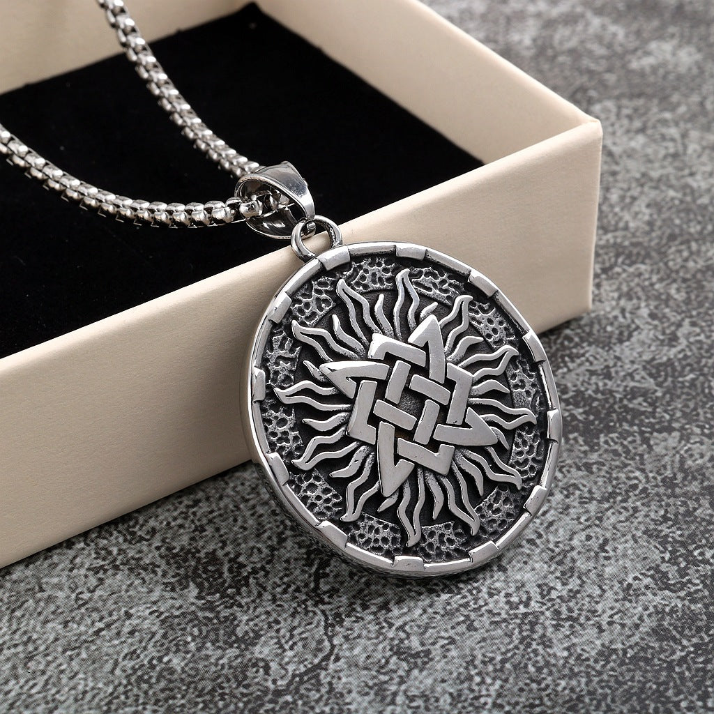 Vintage Stainless Steel Viking Slavic Medal Round Pendant Necklace for Men