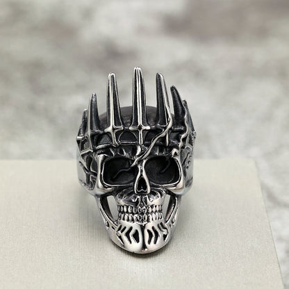 Vintage Solid Stainless Steel Punk Gothic Crown Skull Band Ring for Men