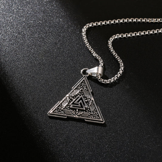 Men's Steel Viking Triangle Valknut Retro Hip Hop Jewelry Pendant Necklace