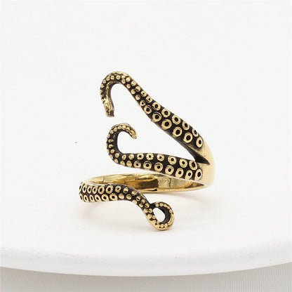 Men's Vintage Stainless Steel Octopus Ring