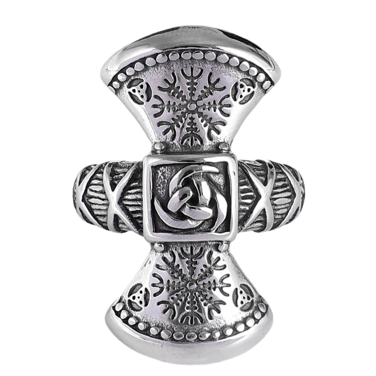 Vintage Nordic Solid Stainless Steel Bold Viking Symbol Ring for Men