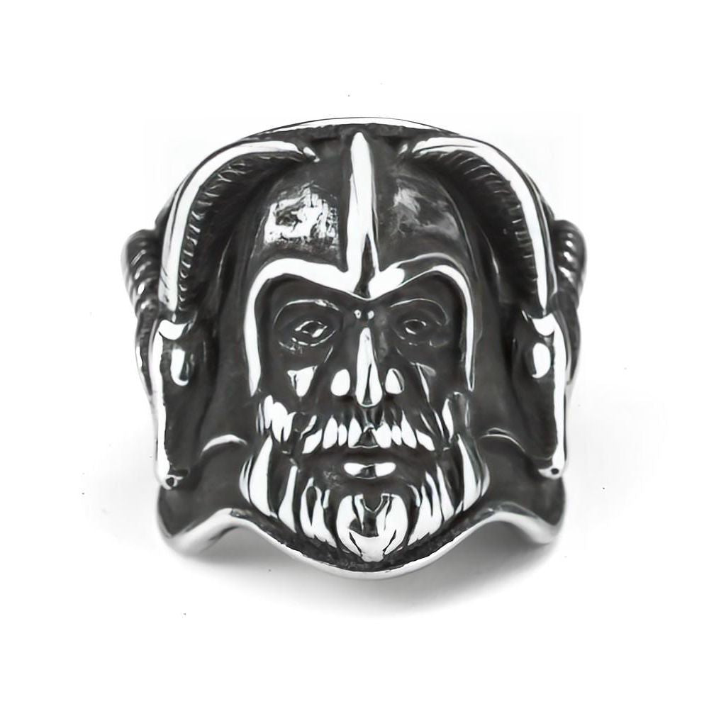 Vintage Solid Stainless Steel Hip Hop Viking Double Ram Head Warrior Band Ring for Men