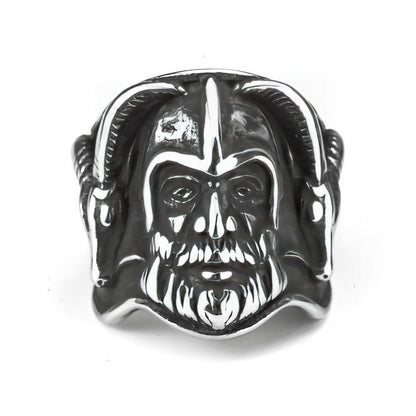 Vintage Solid Stainless Steel Hip Hop Viking Double Ram Head Warrior Band Ring for Men