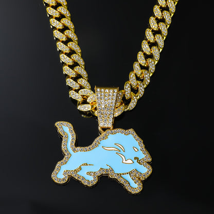 Hip-Hop Blue Wolf Cuban Chain Pendant Necklace
