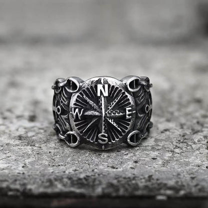 Men's Vintage Nautical Compass Logo Ring