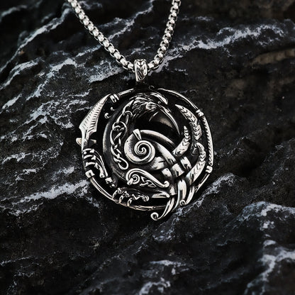 Mens Steel Nordic Raven Hollow Round Pendant Necklace