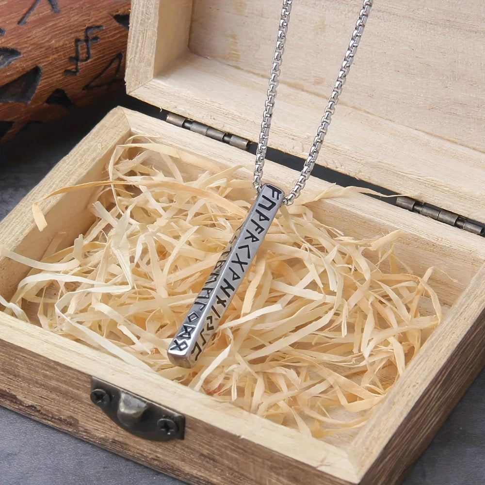 Men's Nordic Rune Vertical Bar Pendant Necklace