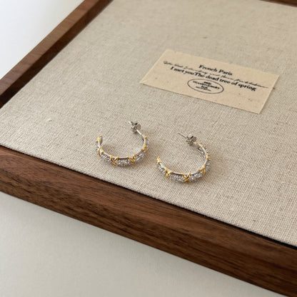 Women's Two‑Tone X Cross Wrap Hoop Earrings, Colorless Round Zirconia Inlaid, S925