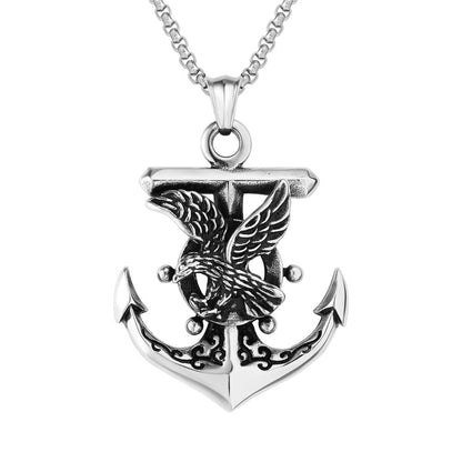 Men's Steel Eagle Anchor Pendant Necklace