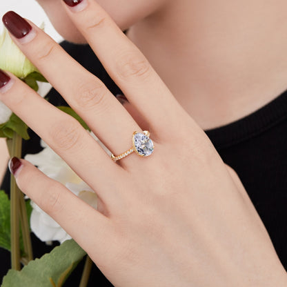 Women's Ice Flower Cut Pear Shape Center Zirconia Halo Round Zirconia Ring, S925 with Gold Plating