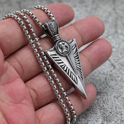 Vintage Stainless Steel Viking Single-sided Triangle Pendant Necklace for Men