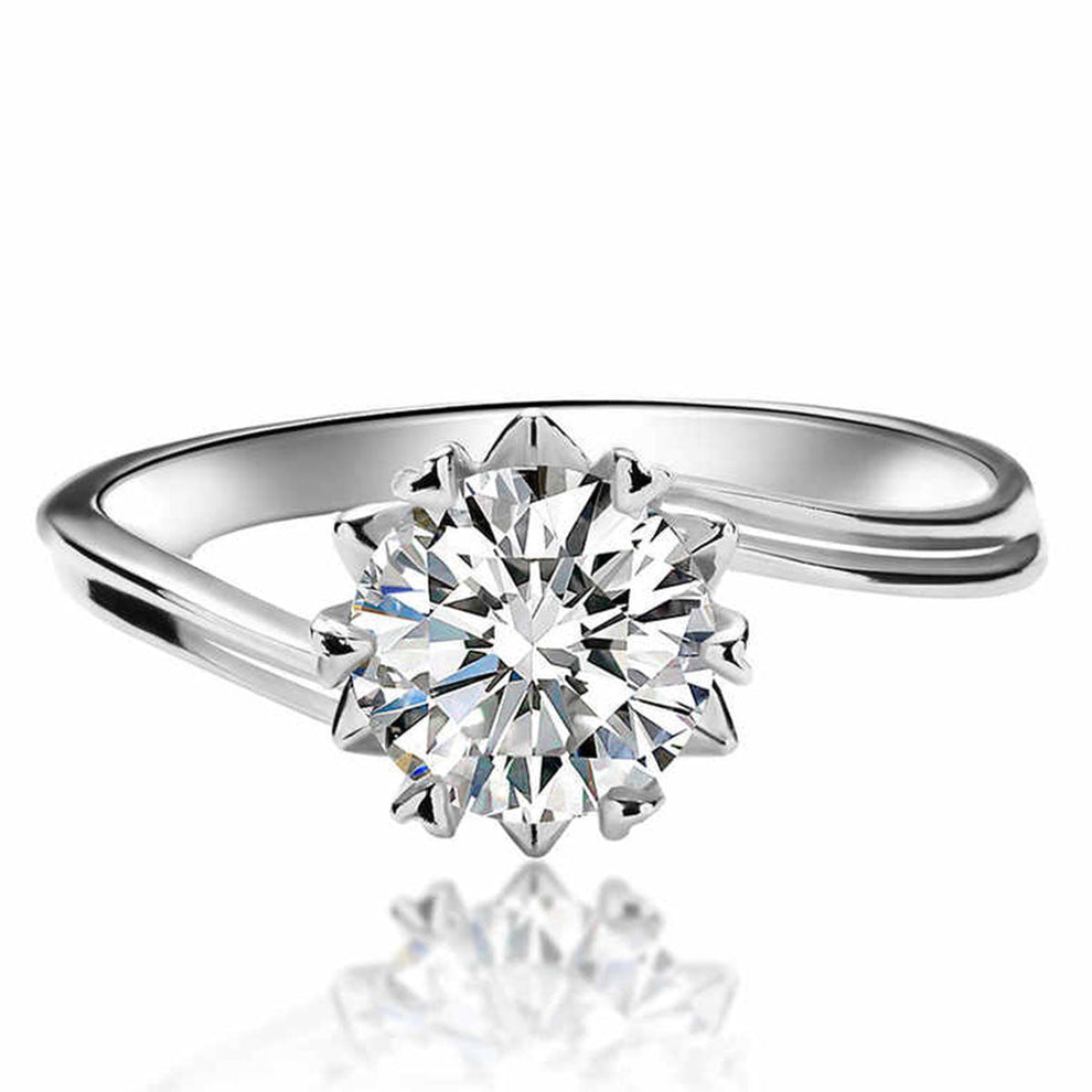 Women's White Gold Prong Setting Flower Shape Moissanite Adjustable Ring